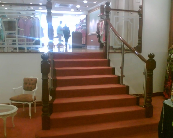 Stairs 27 Stained Hardwood newels handrail with glazed balustrade