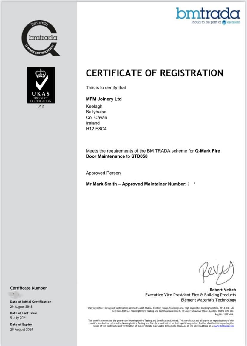 BM Trada - Q-Mark Fire Door Maintenance Scheme